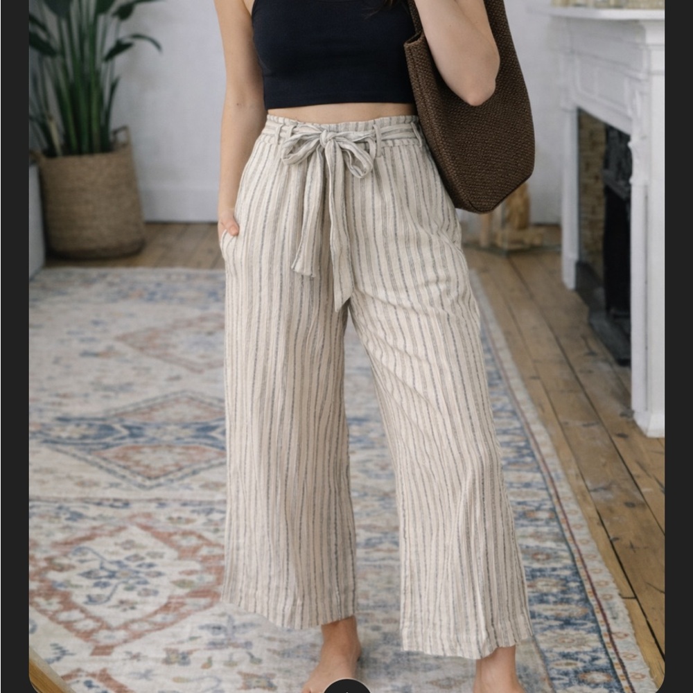 Rhythm livin’ cream blue stripe wide-leg tie-waist beach pants